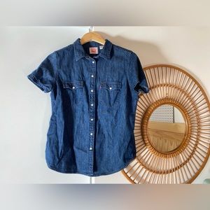 LEVIS | short sleeve snap front western denim shirt | size L